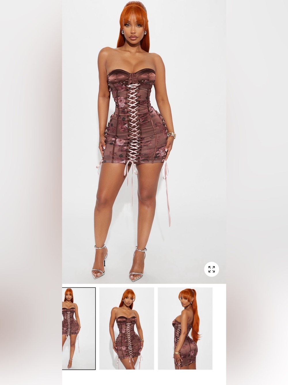 Fashion Nova Rose Mauve Lace-Up Bustier Mini Dress